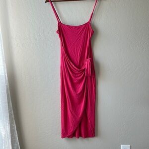 Lovers + Friends Pink Ruched Slip Midi Dress